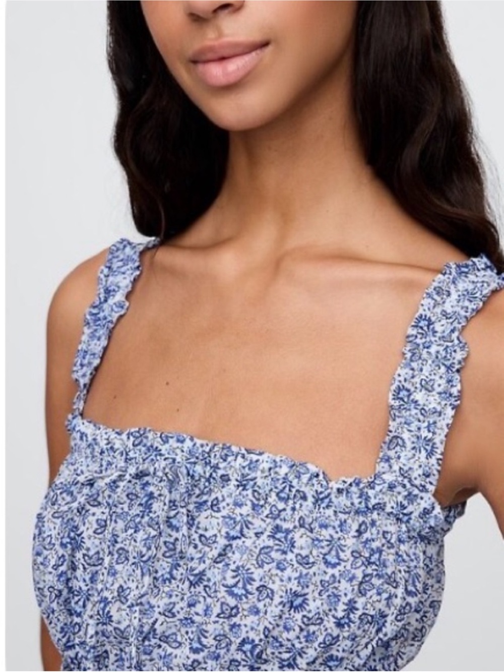 Blue Floral Smocked Midi Dress - Lightweight Summer Dress - Picture 6 of 7